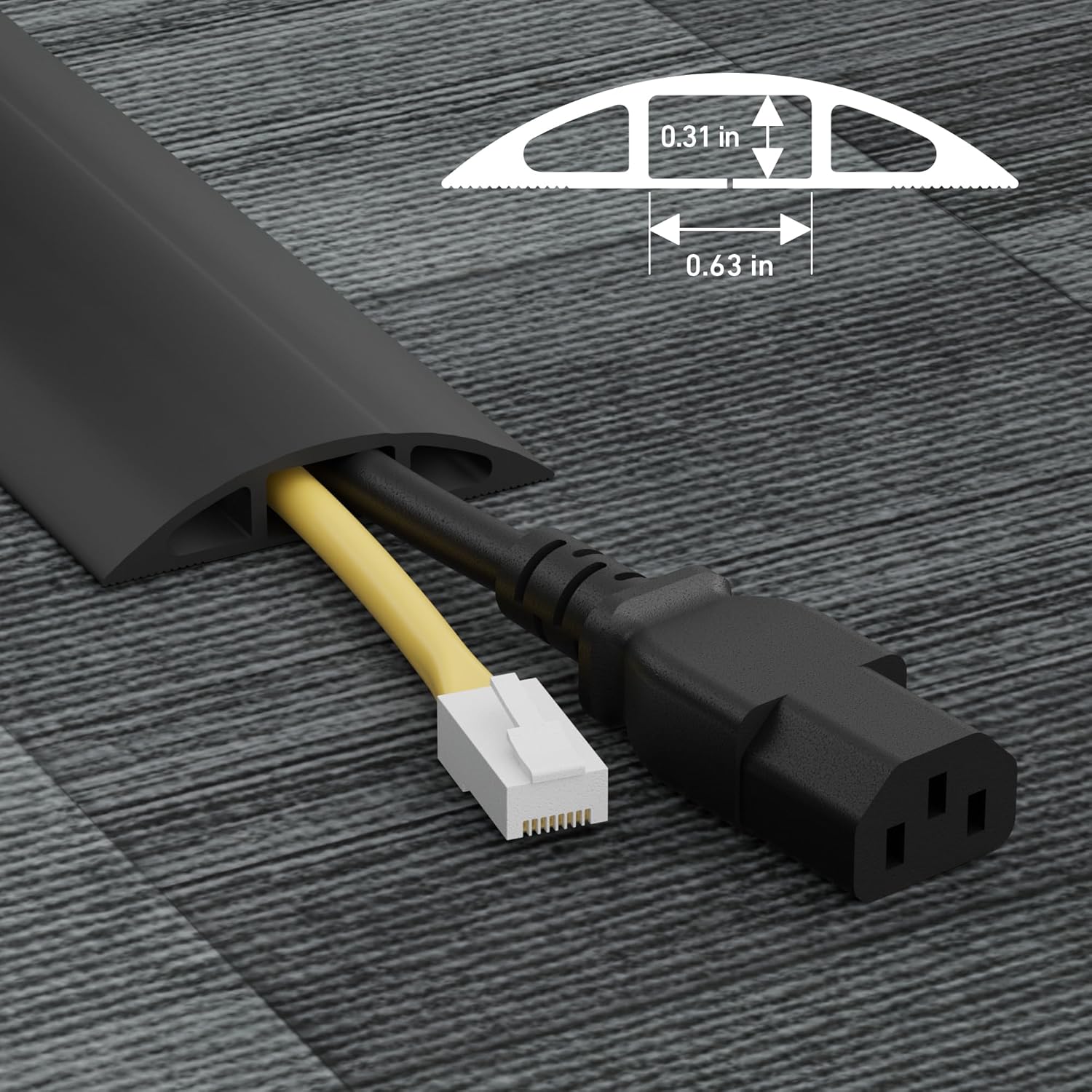 D-Line CC-1 Cable Protector, Floor Cord Channel, Wire Cover, Protect Cables & Prevent Trip Hazards - 1.8 Meter Length, Cavity 17mm (W) x 9mm (H) - Black thumbnail 3