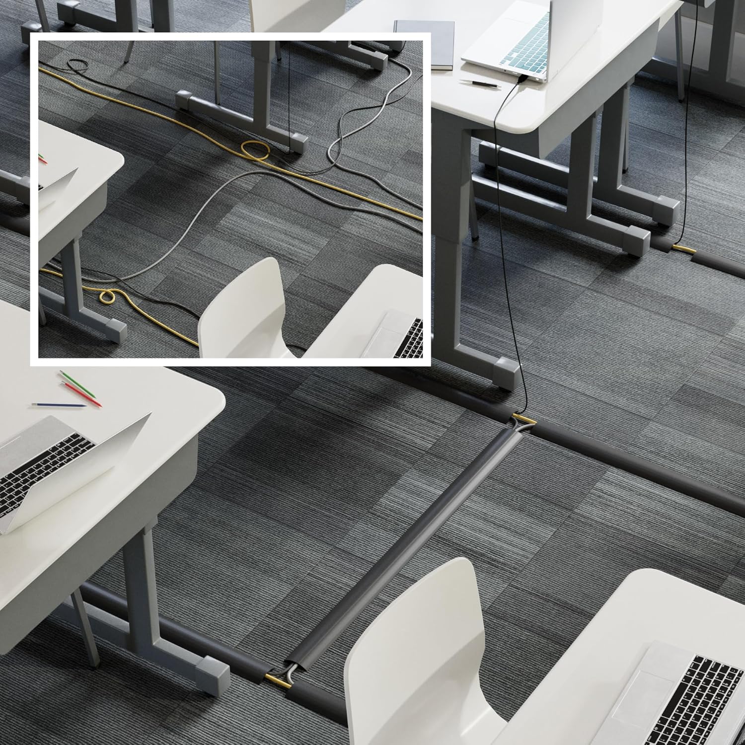 D-Line 4.5m Floor Cable Protector, Wire Cover, Cable Management Solution, Cable Channel to Protect Wires & Prevent Cable Trips - 4.5m Length, Cable Cavity = 17mm (W) x 9mm (H) - Black thumbnail 4