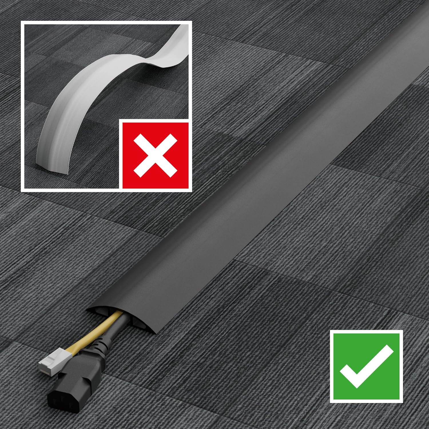 D-Line 9m Floor Cable Protector, Wire Cover, Cable Management Solution, Cable Channel to Protect Wires & Prevent Cable Trips - 9m Length, Cable Cavity = 17mm (W) x 9mm (H) - Black thumbnail 3