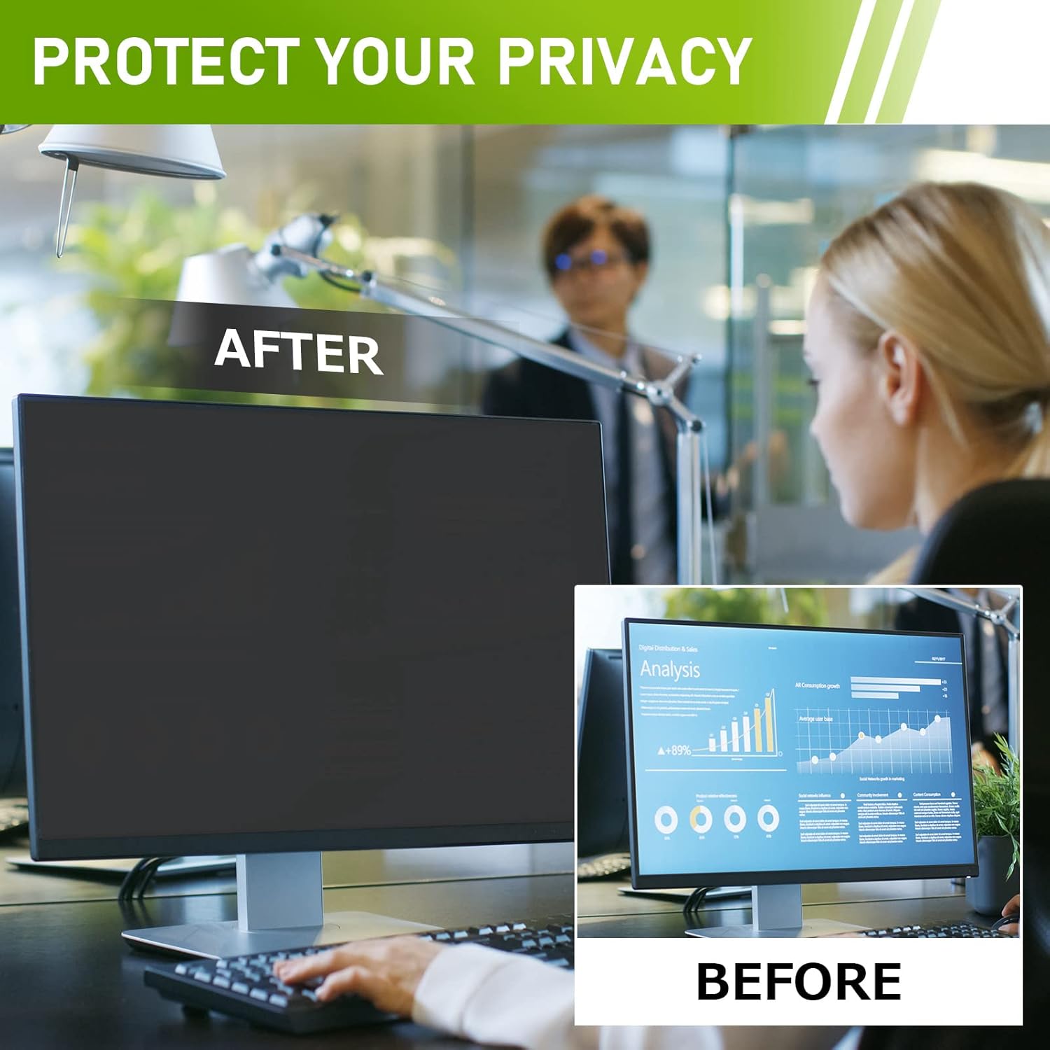 27 Inch Computer Privacy Screen Filter, Universal Computer Monitor Privacy Filters (WxH:23.54"*13.26"), Anti-Spy/Anti-Scratch/Anti-Glare Protector thumbnail 2