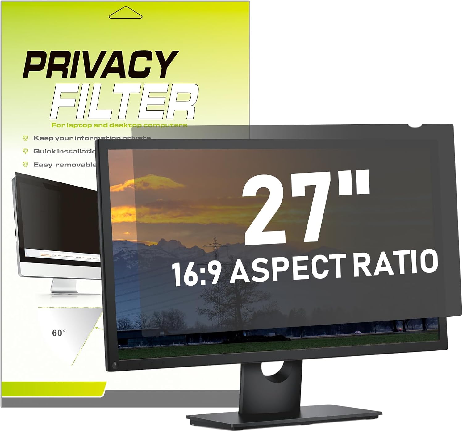 27 Inch Computer Privacy Screen Filter, Universal Computer Monitor Privacy Filters (WxH:23.54"*13.26"), Anti-Spy/Anti-Scratch/Anti-Glare Protector