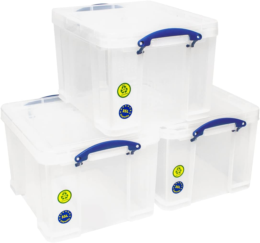 Really Useful Plastic Storage Box Bonus Pack 3x35 Litre Clear