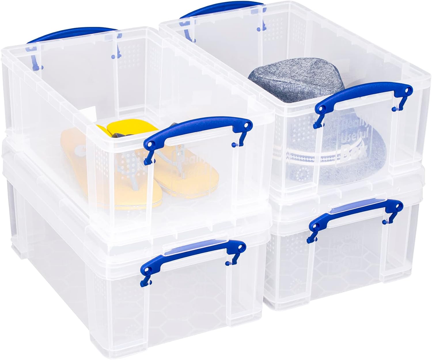 Really Useful Box 9 Litre Plastic Storage Box Clear, Multi-purpose stacking storage, with a lid and clip lock handles, Ideal for home, office, school and arts and crafts storage (Pack of 4) thumbnail 3