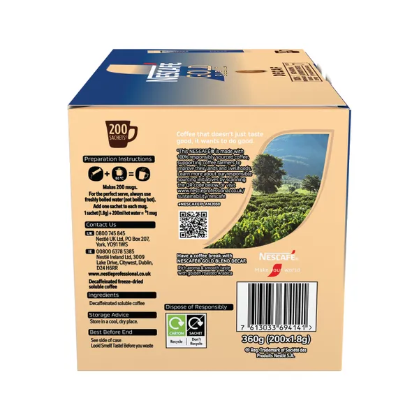 Nescafe Gold Blend Decaffeinated One Cup Coffee Sachets (Pack of 200) thumbnail 4